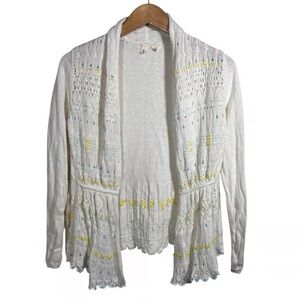 Chic White Cardigan with Yellow Accents